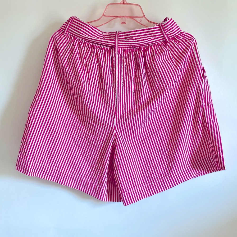 PINK WHITE STRIPED BELTED HIGH RISE SHORTS W/ POCKETS - Picture 8 of 11